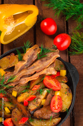 Delicious sandwich ingredients fall in the air on an isolated gray background photo