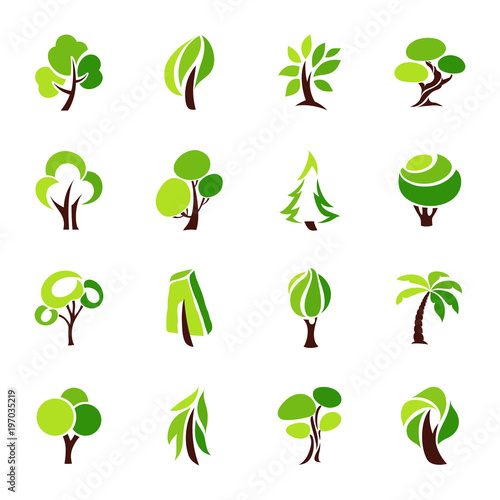 Trees. Collection of design elements. Vector logo mark templates set of icons