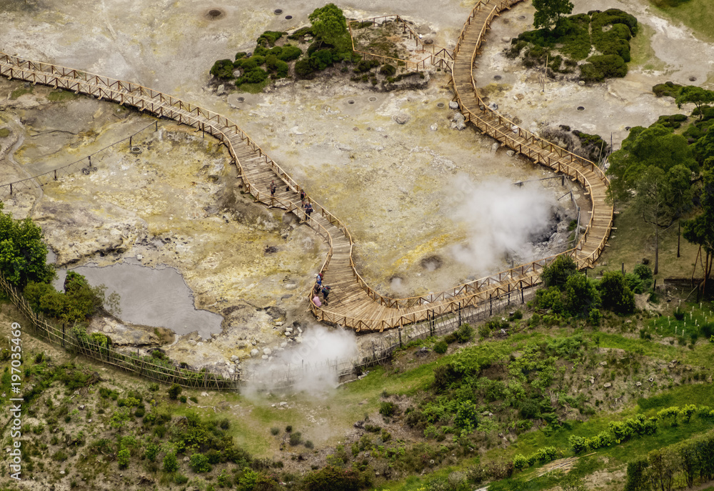 Fumarolas da Lagoa das Furnas, elevated view, Sao Miguel Island, Azores