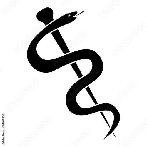 Caduceus or staff of Asclepius symbol icon black color illustration flat style simple image