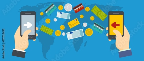 Money transfer banner. Flat illustration of money transfer vector banner for web