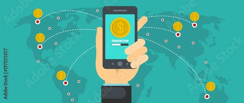 Sending money banner. Flat illustration of sending money vector banner for web
