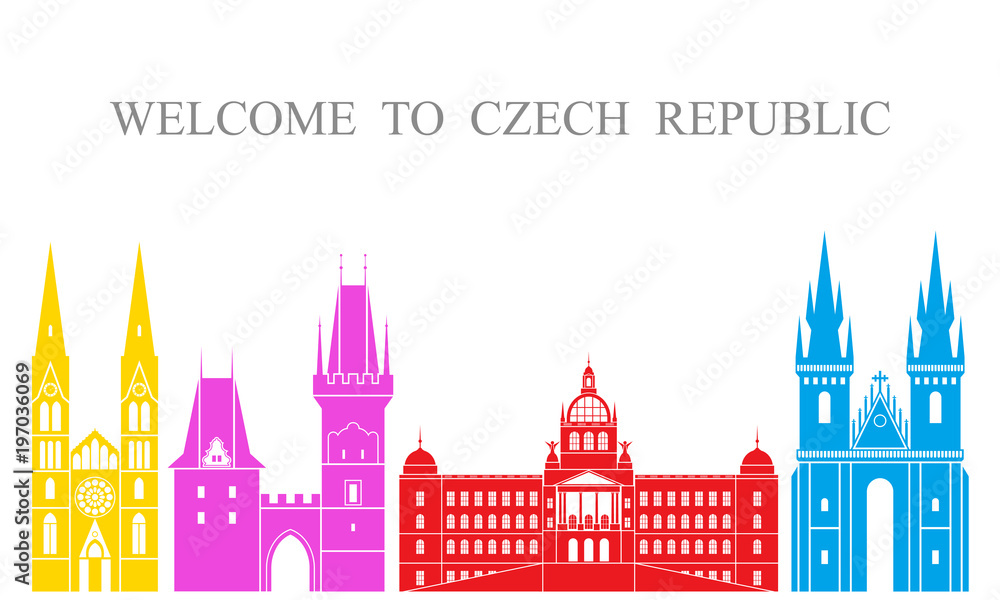 Fototapeta premium Czech Republic set. Isolated Czech Republic architecture on white background