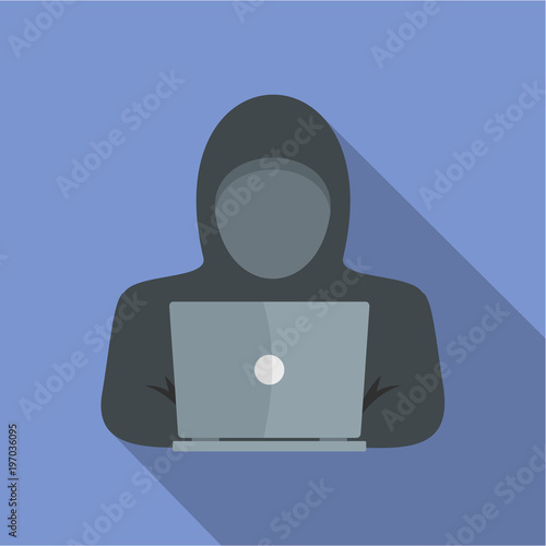 Computer thief icon. Flat illustration of computer thief vector icon for web