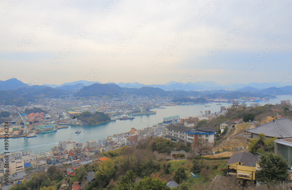 Onomichi city cityscape in Hiroshima Japan. Onomichi is a historical city with many temples and small alleys.