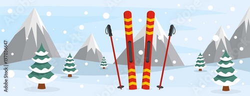 Skiing banner. Flat illustration of skiing vector banner for web