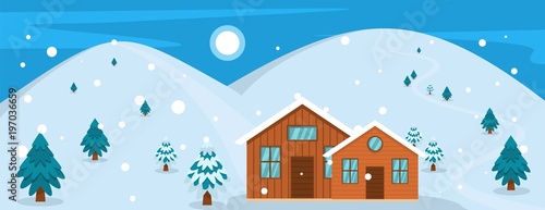 Cabin banner. Flat illustration of cabin vector banner for web