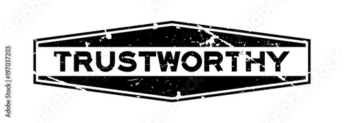 Grunge black trustworthy word hexagon rubber seal stamp on white background