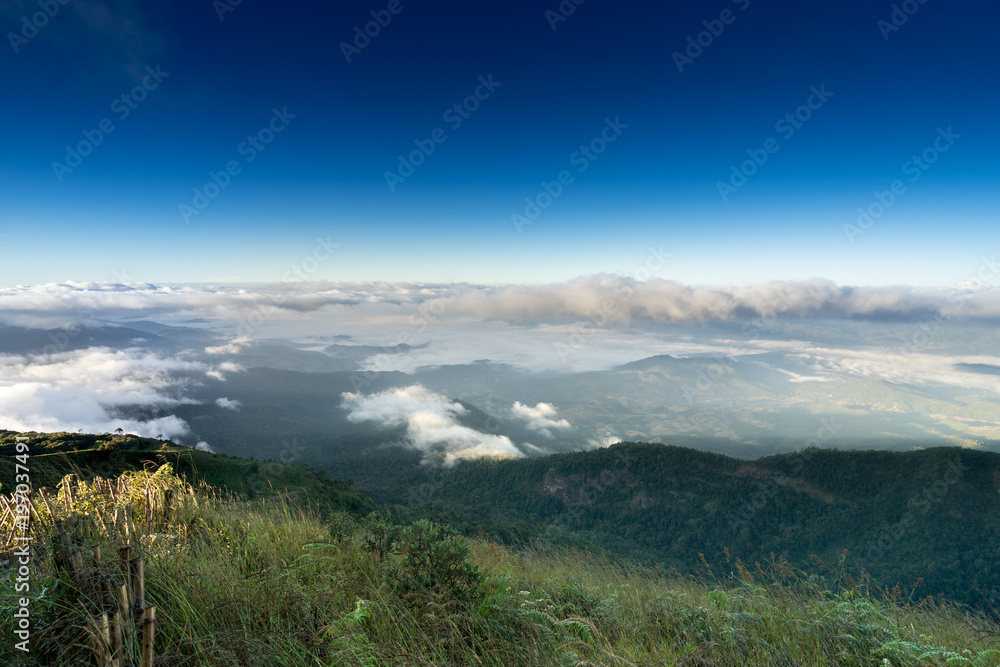 scenic of morning at kew mae pan hill and blue sky scenic of morning at kew mae pan hill and blue sky