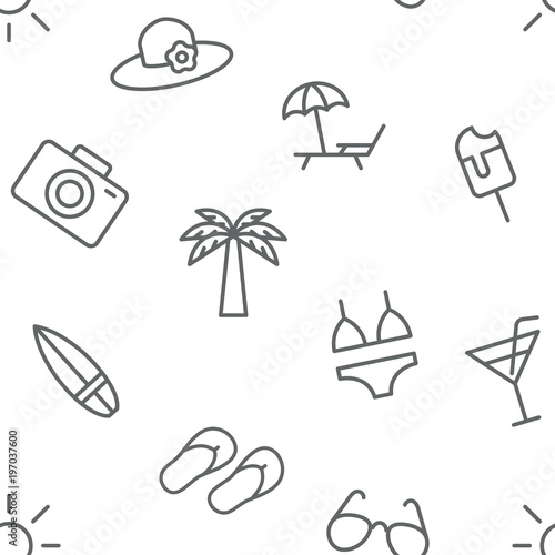 Seamless summer vacation icons pattern vector on white backgroun