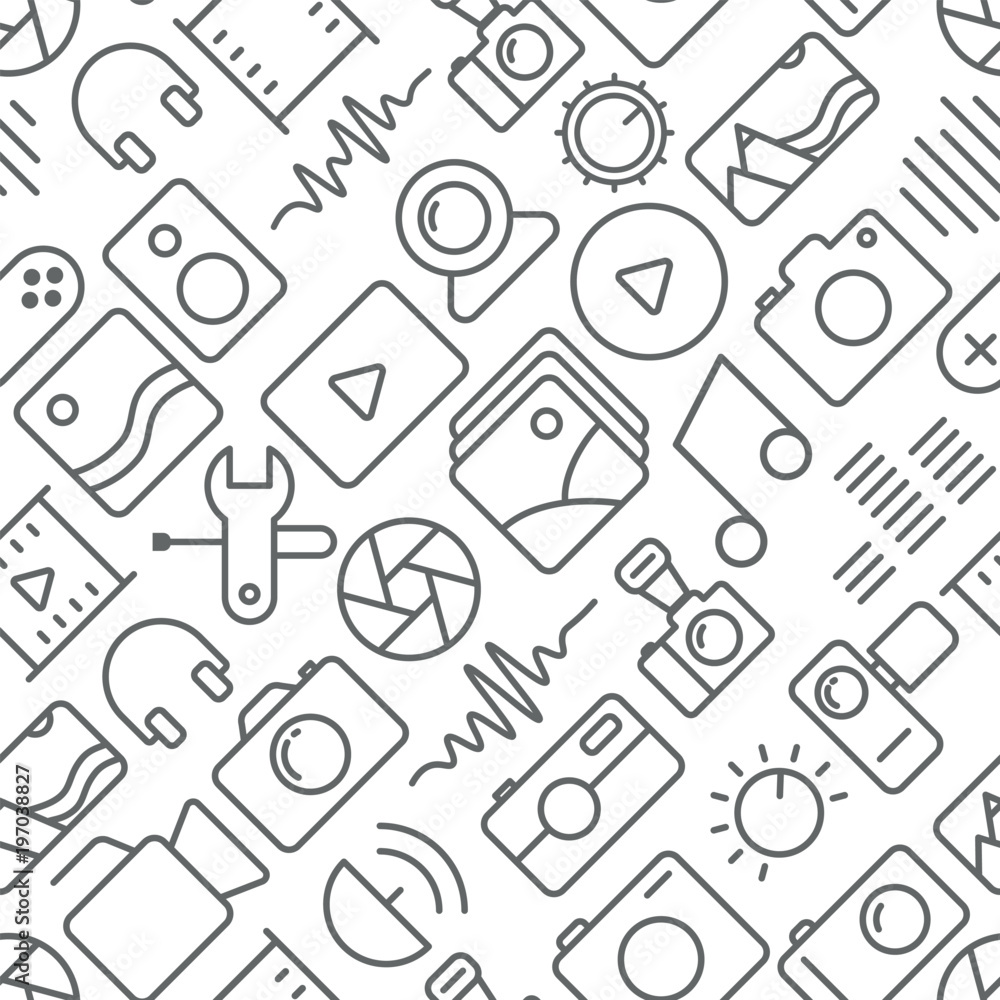 Seamless multimedia icons pattern on white background