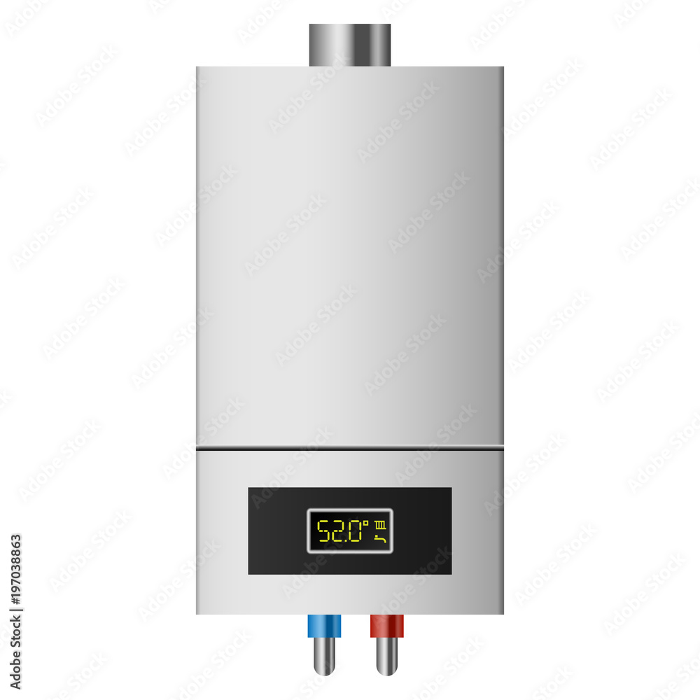 Small boiler mockup. Realistic illustration of small boiler vector