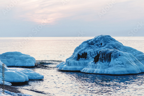 On a cold winter day, the collapsed forts have been frozen photo