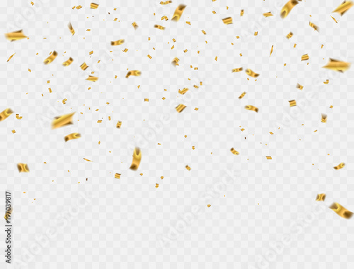 Celebration background template with confetti and gold ribbons.