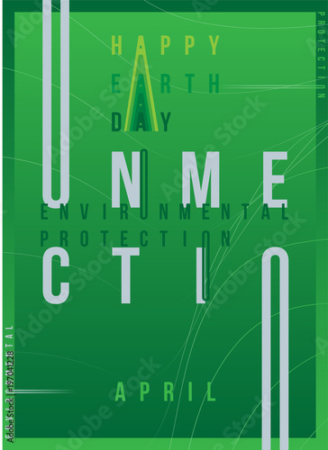 Happy Earth Day abstract minimalistic poster with green gradient. Template futuristic cover. Flat vector illustration EPS 10