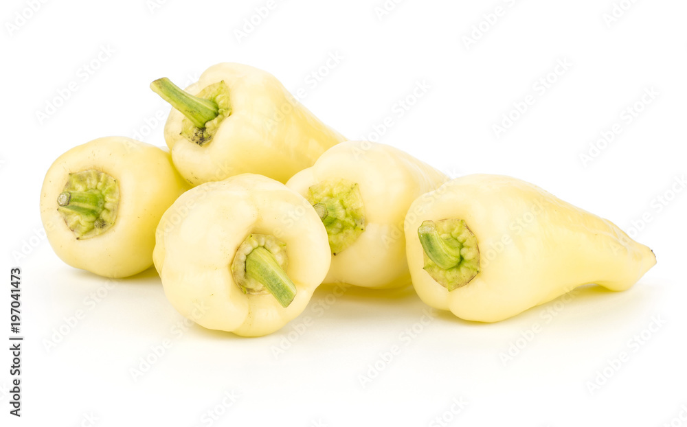 White paprika (Hungarian sweet peppers) isolated on white background stack of five.
