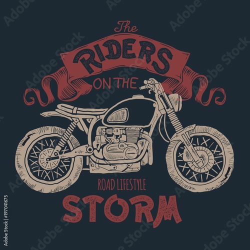 Vintage Motorcycle hand drawn t-shirt print