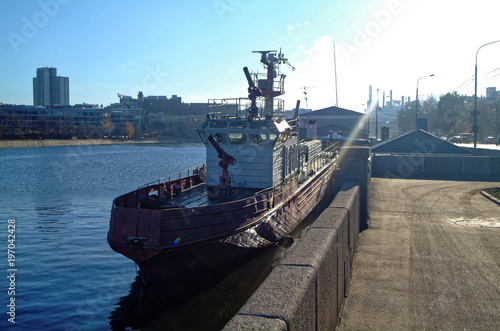 fire vessel on the Moscow river on a Sunny day