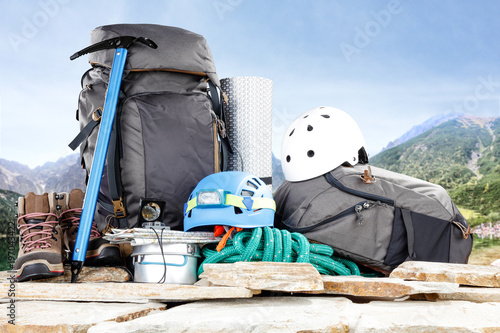 backpack and mountains 