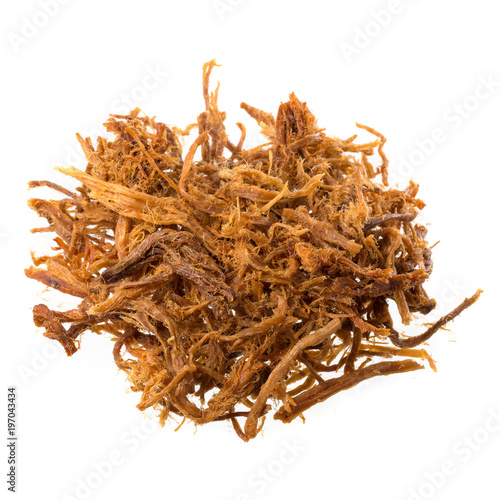 Dried shredded pork isolated on a white background