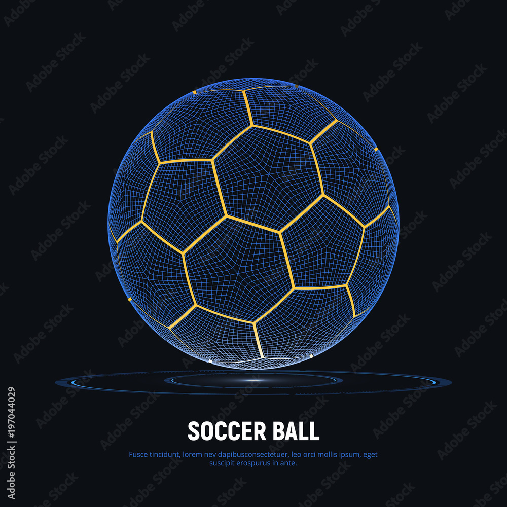 Digital Hologram Of Soccer Ball With Hud Elements Futuristic Football Wireframe Mesh Of Soccer Ball With Yellow Lines High Tech Background On Sports Data Visualization Vector Illustration Stock Vector Adobe Stock