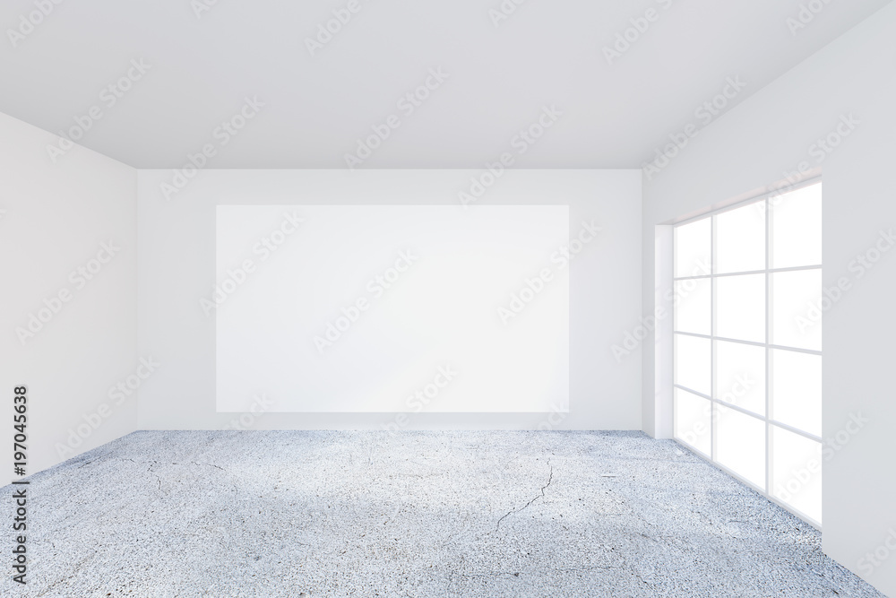 Obraz premium Empty white poster on the office white wall. 3d rendering.