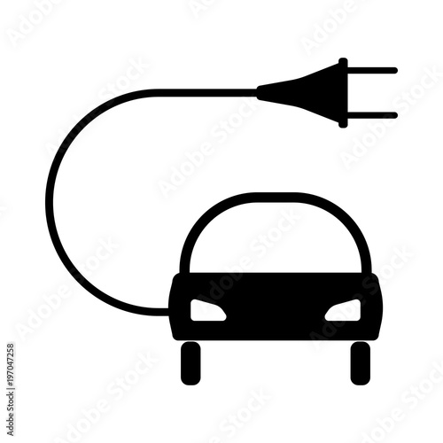 Passenger car. Icon. Electromobile. Charge the battery.