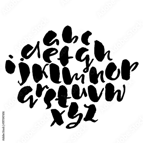 Handdrawn dry brush font. Modern brush lettering. Grunge style alphabet. Vector illustration.