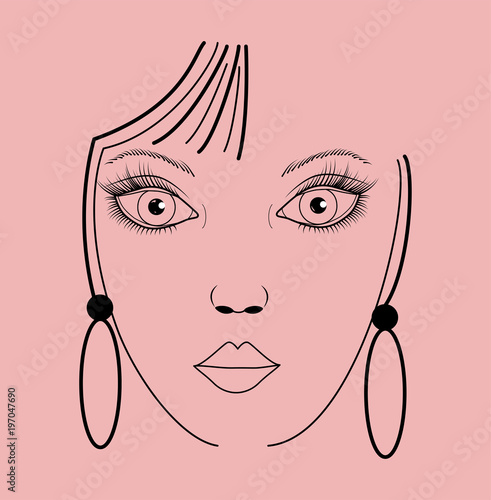 Vector illustration of a girl's face on pink, viso di donna stilizzato su sfondo rosa vettoriale