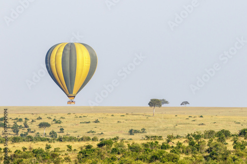 Safari with a hot air balloon over the African savannah