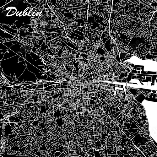 Valokuva Dublin Ireland City Map Black and White