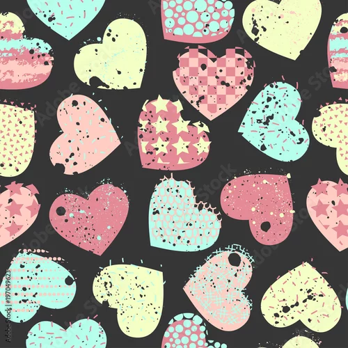 Tapety Streszczenie bezszwowe wektor wzór dla dziewcząt, chłopców, ubrania. Twórczy tło z sercem Śmieszne tapety na tkaniny i tkaniny. Styl mody. Kolorowe jasne