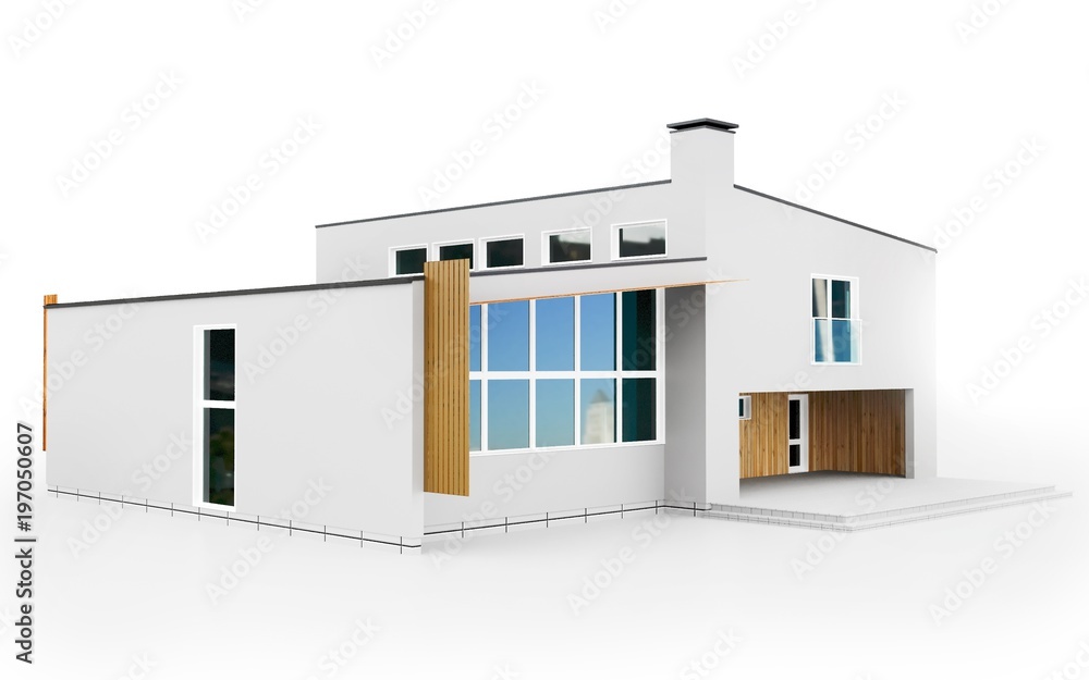 3d modern house on white background 3D illustration