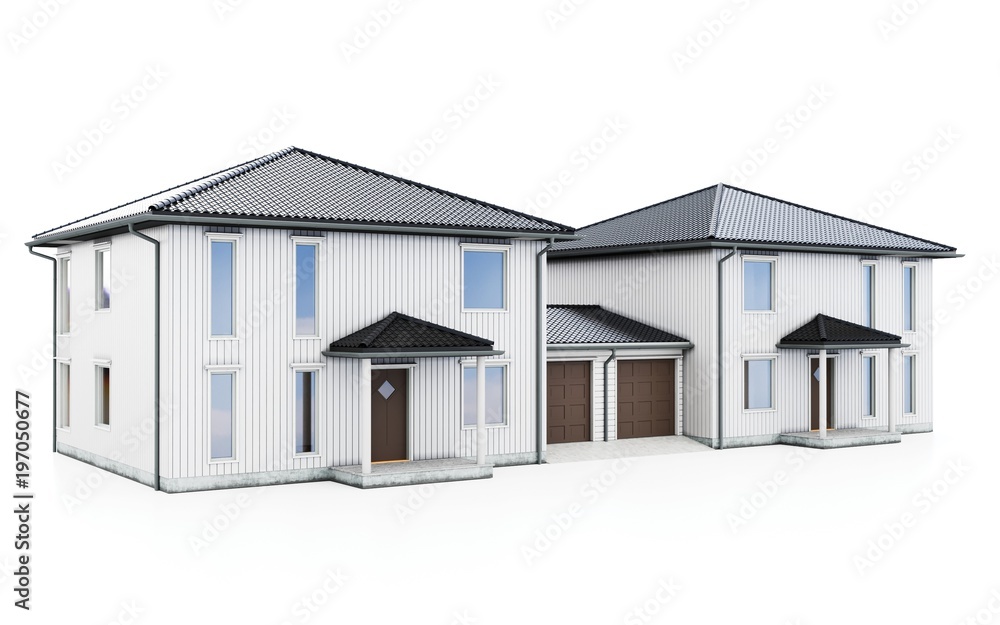3d modern duplex houses on white background 3D illustration 3d modern duplex houses on white background 3D illustration