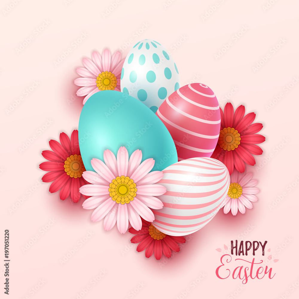 Easter background with spring flowers and eggs. Vector illustration Easter background with spring flowers and eggs. Vector illustration