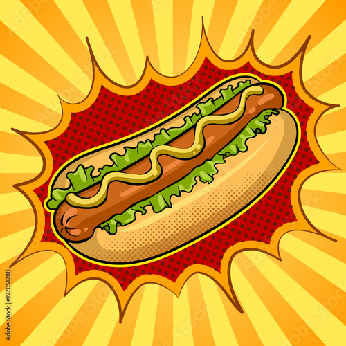 Hot dog pop art vector illustration