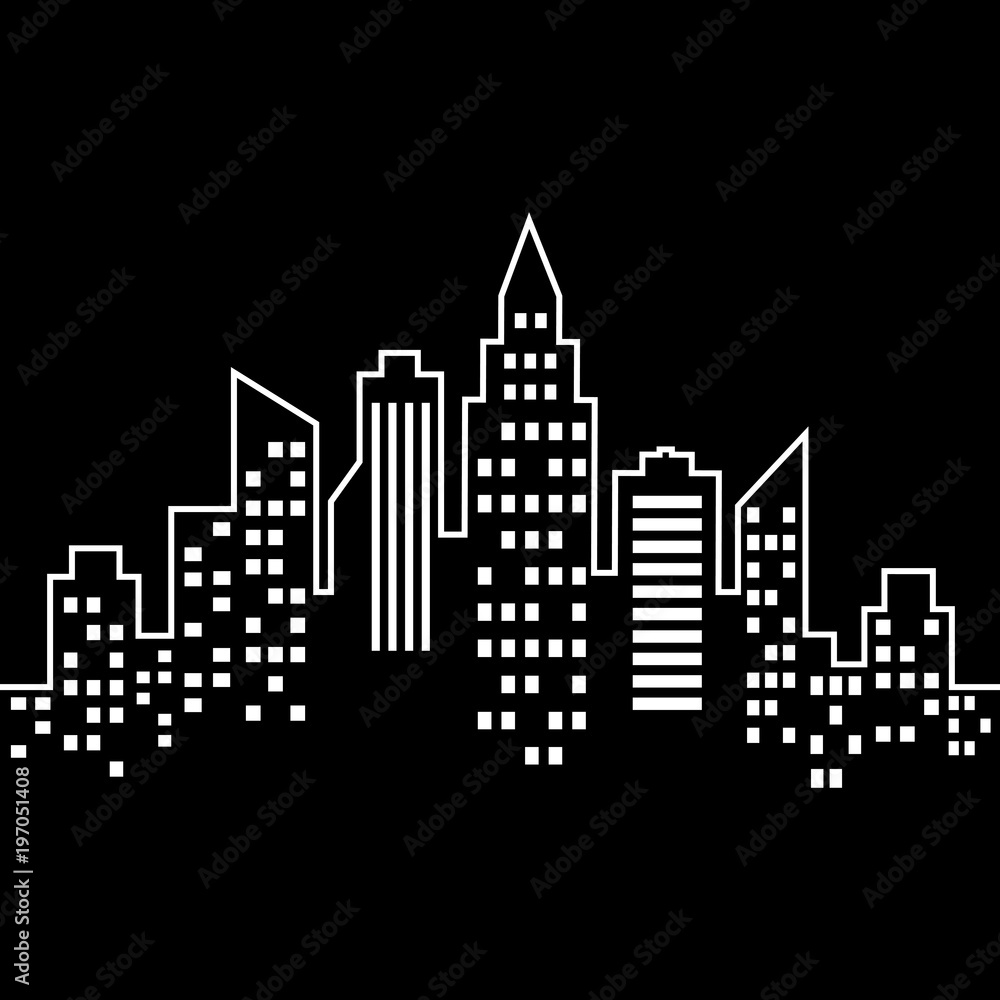 City vector icon on black background