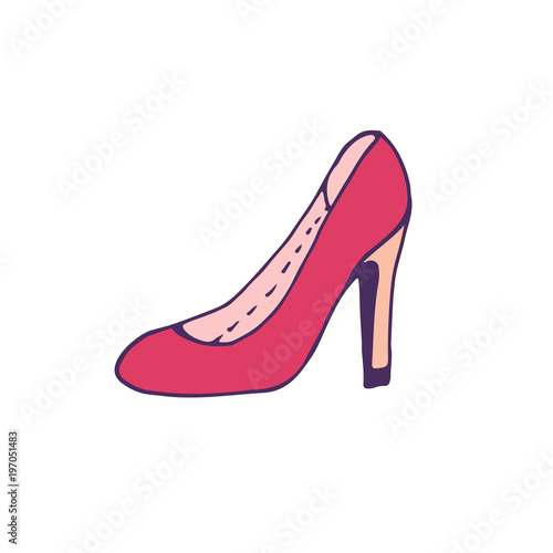 Fashion shoe print. Cartoon doodle badge. Girly vector print.