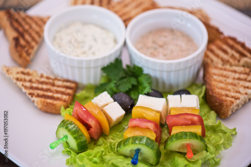 Tasty snacks: roasted toast...