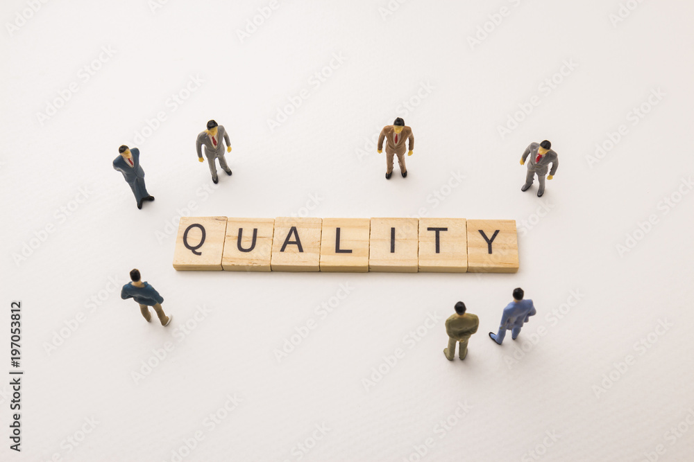 businessman figures meeting on quality conceptual