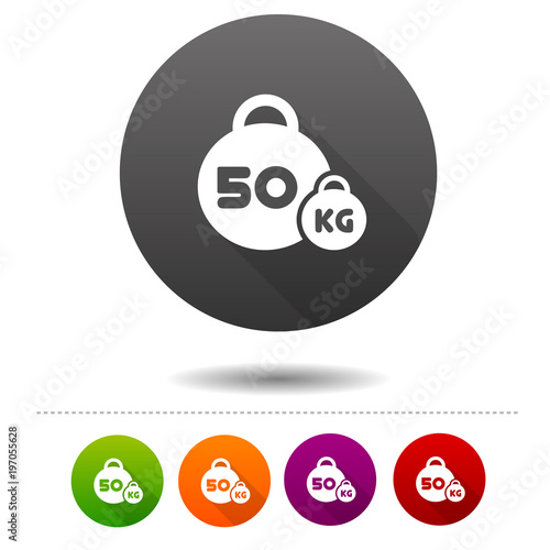 Weight icon. 50 kilogram sport symbol sign. Web Button.