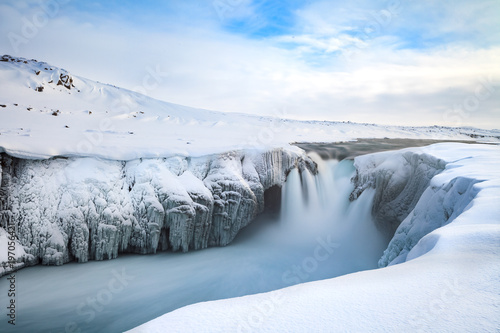 Famous waterfall on Iceland in winter