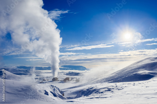 Geothermal power plant on Iceland in winter