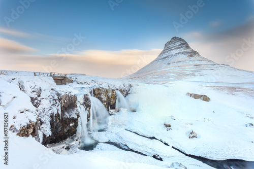 Famous Pyramid mountain panorama in iceland in winter