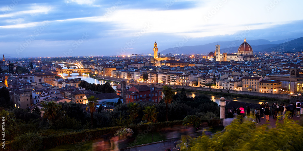 View of Florence at night in the autumn.