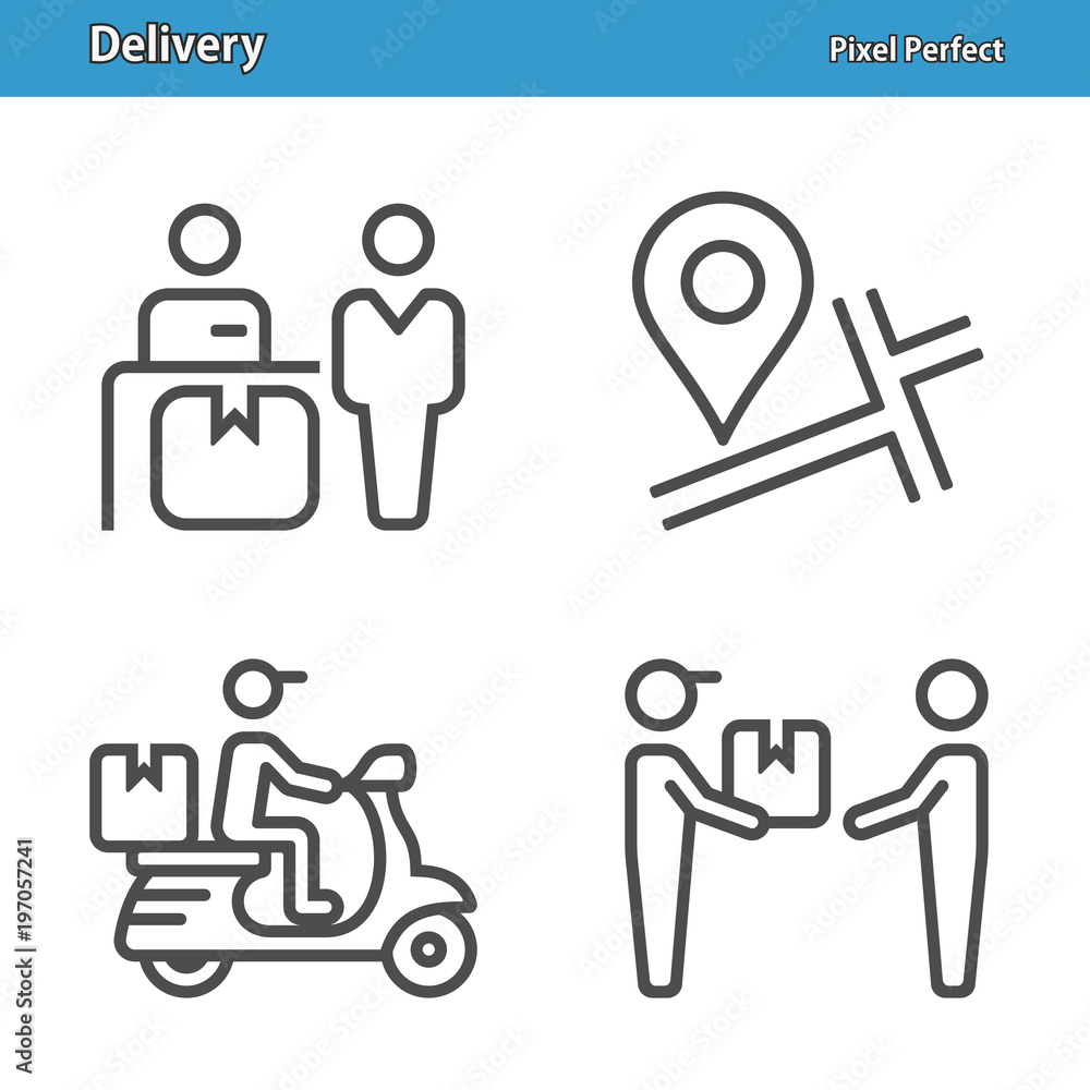 Delivery and Logistics Icons. Professional, pixel perfect icons depicting various delivery, logistics and transportation concepts. EPS 8 format.