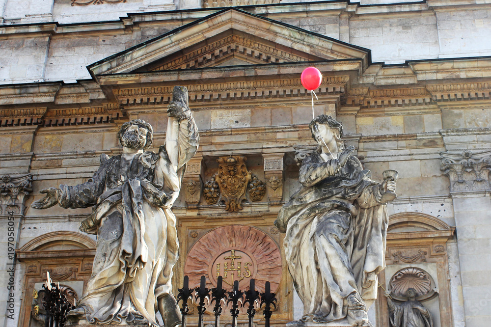 Statues in front of Saints Peter and Paul Church in Kraków, Poland