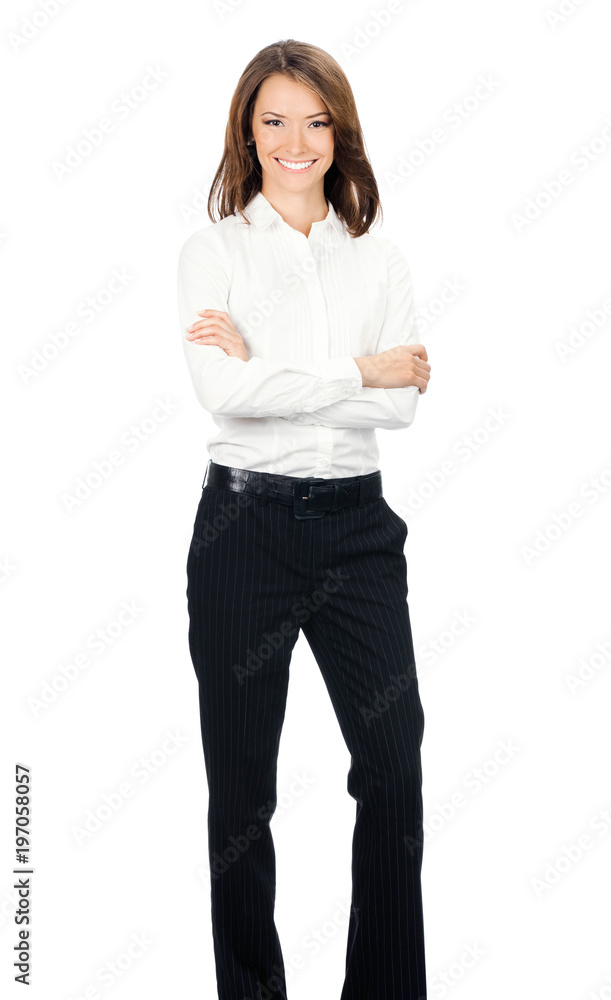 Young cheerful business woman, isolated Young cheerful business woman, isolated