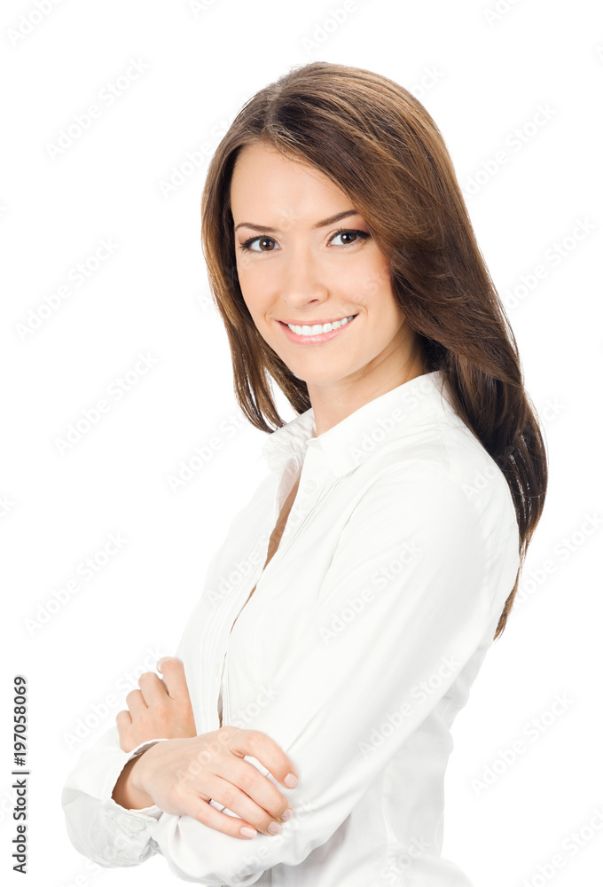 Smiling young cheerful business woman, isolated Smiling young cheerful business woman, isolated