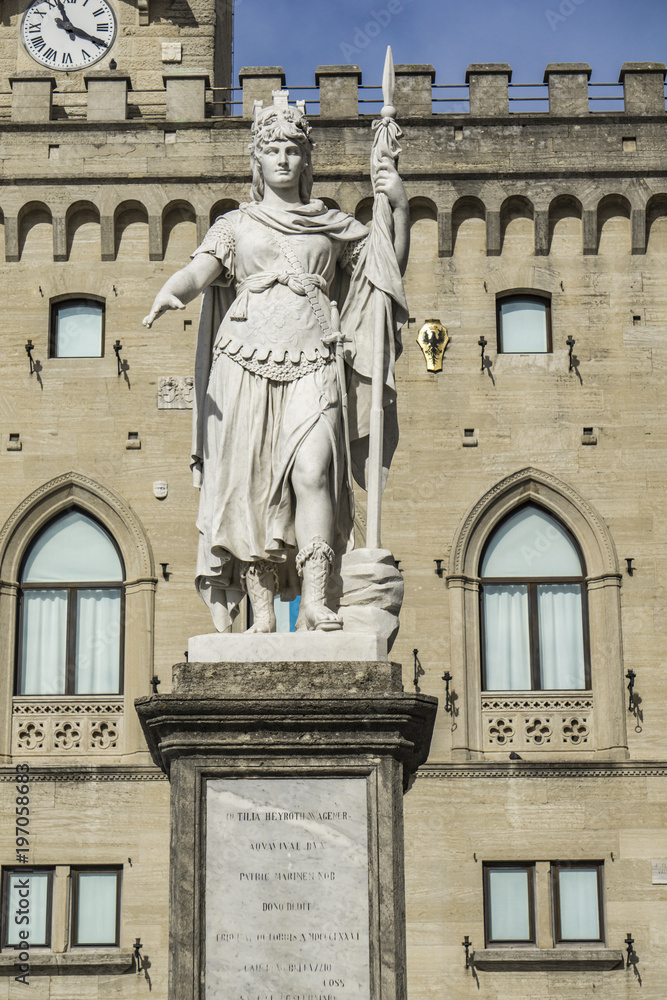 Statue of Liberty in front of Public Palace in San Marino